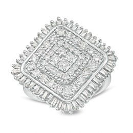 2 CT. T.W. Baguette and Round Composite Diamond Cushion Frame Ring in Sterling Silver