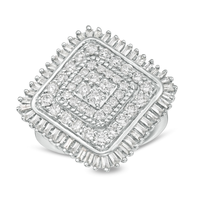 Main Image 1 of 2 CT. T.W. Baguette and Round Composite Diamond Cushion Frame Ring in Sterling Silver