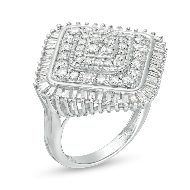 Main Image 3 of 2 CT. T.W. Baguette and Round Composite Diamond Cushion Frame Ring in Sterling Silver