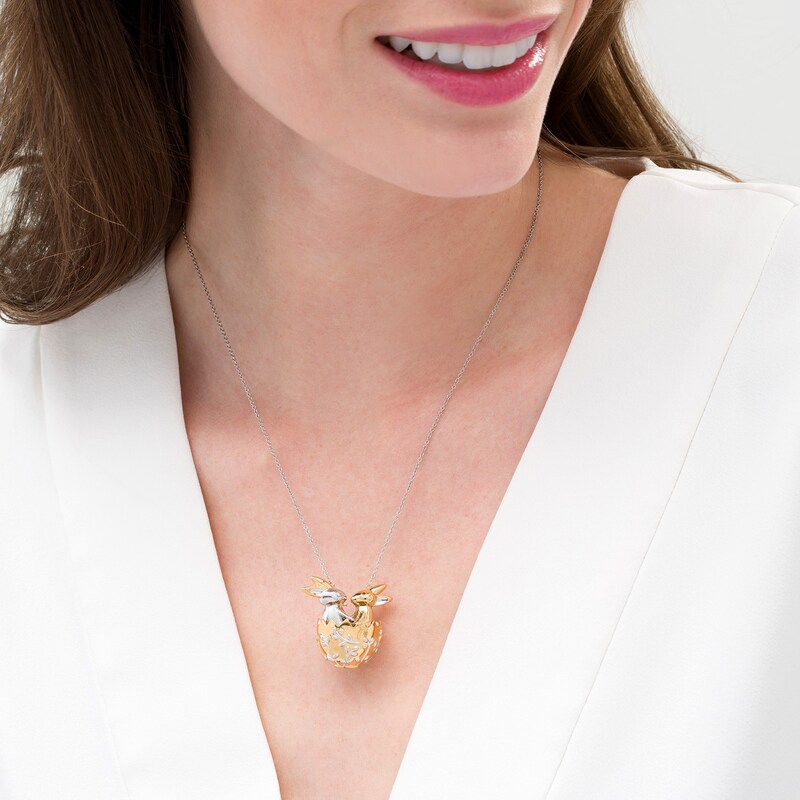 Main Image 2 of Enhanced Red and Blue Diamond Accent Rabbits and Egg Necklace in Sterling Silver and 14K Two-Tone Gold Plate