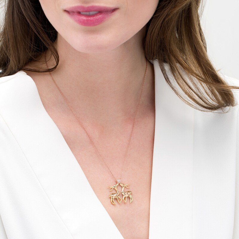 1/10 CT. T.W. Enhanced Red and White Diamond Deer and Heart Pendant in Sterling Silver with 14K Two-Tone Gold Plate