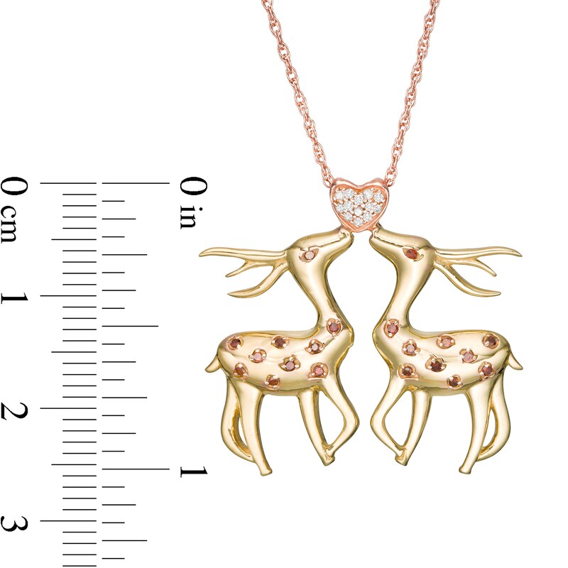 1/10 CT. T.W. Enhanced Red and White Diamond Deer and Heart Pendant in Sterling Silver with 14K Two-Tone Gold Plate