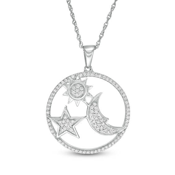 1/3 CT. T.W. Diamond Sun, Moon and Star Circle Pendant in 10K White Gold 1/3 CT. T.W. Diamond Sun, Moon and Star Circle Pendant in 10K White Gold