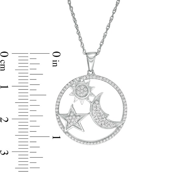 1/3 CT. 1/3 CT. T.W. Diamond Sun, Moon and Star Circle Pendant in 10K White Gold