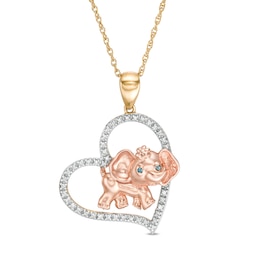 1/10 CT. T.W. Enhanced Blue and White Diamond Elephant and Heart Pendant in Sterling Silver and 14K Two-Tone Gold Plate