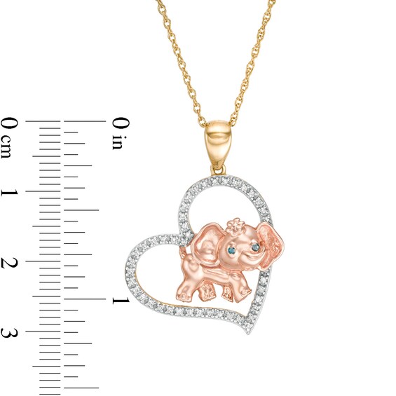 1/10 CT. T.w. Enhanced Blue and White Diamond Elephant and Heart Pendant in Sterling Silver and 14K Two-Tone Gold Plate