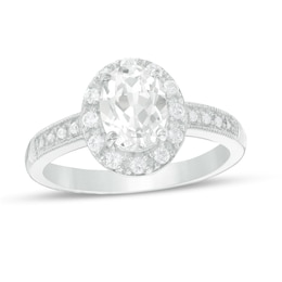 Oval Lab-Created White Sapphire Frame Vintage-Style Ring in Sterling Silver