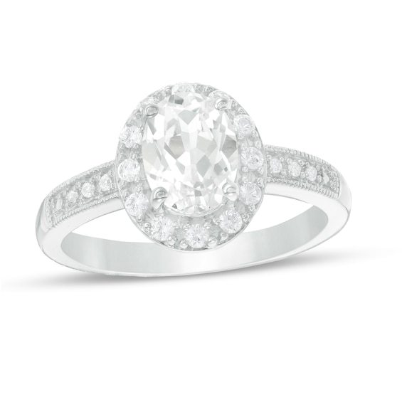 Oval Lab-Created White Sapphire Frame Vintage-Style Ring in Sterling Silver