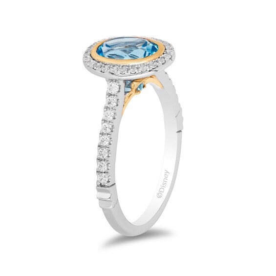 Enchanted Disney Jasmine Oval Swiss Blue Topaz and 1/4 CT. T.w. Diamond Frame Engagement Ring in 14K Two-Tone Gold
