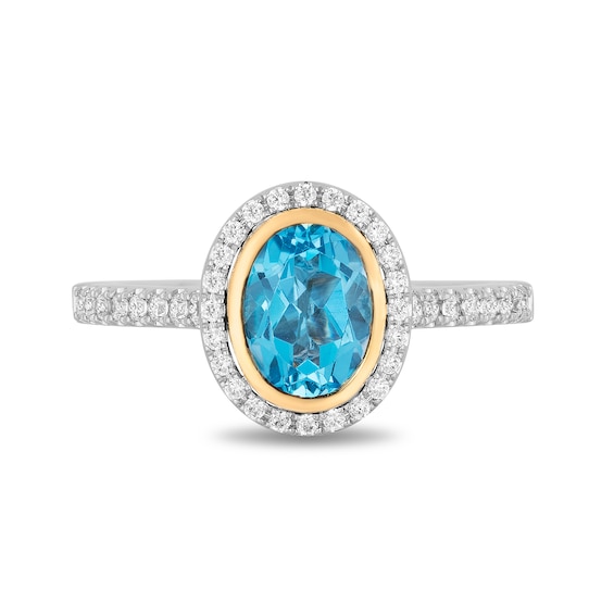 Enchanted Disney Jasmine Oval Swiss Blue Topaz and 1/4 CT. T.w. Diamond Frame Engagement Ring in 14K Two-Tone Gold