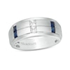 Vera Wang Love Collection Men's 1/4 CT. T.W. Square-Cut Diamond and Blue Sapphire Wedding Band in 14K White Gold