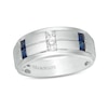 Thumbnail Image 1 of Vera Wang Love Collection Men's 1/4 CT. T.W. Square-Cut Diamond and Blue Sapphire Wedding Band in 14K White Gold
