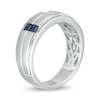 Vera Wang Love Collection Men's 1/4 CT. T.W. Square-Cut Diamond and Blue Sapphire Wedding Band in 14K White Gold
