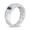 Thumbnail Image 2 of Vera Wang Love Collection Men's 1/4 CT. T.W. Square-Cut Diamond and Blue Sapphire Wedding Band in 14K White Gold