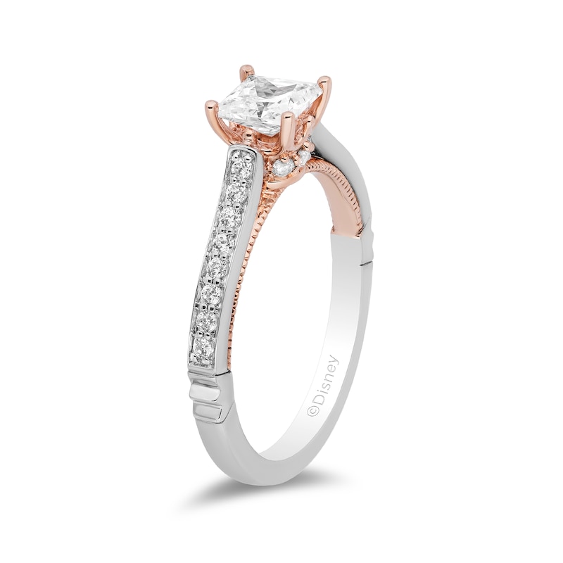 Main Image 2 of Enchanted Disney Princess 1 CT. T.W. Princess-Cut Diamond Engagement Ring in 14K Two-Tone Gold