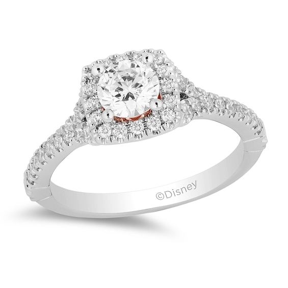 Enchanted Disney Ariel 3/4 CT. T.w. Diamond Cushion Frame Engagement Ring in 14K Two-Tone Gold