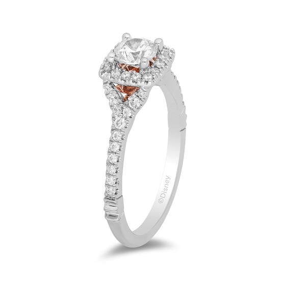 Enchanted Disney Ariel 3/4 CT. T.w. Diamond Cushion Frame Engagement Ring in 14K Two-Tone Gold