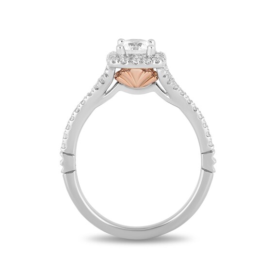 Enchanted Disney Ariel 3/4 CT. T.w. Diamond Cushion Frame Engagement Ring in 14K Two-Tone Gold