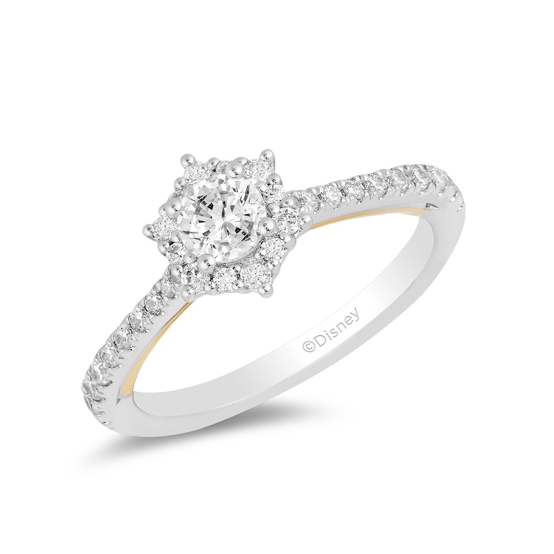 Main Image 1 of Enchanted Disney Tinker Bell 3/4 CT. T.W. Diamond Hexagon Frame Engagement Ring in 14K Two-Tone Gold
