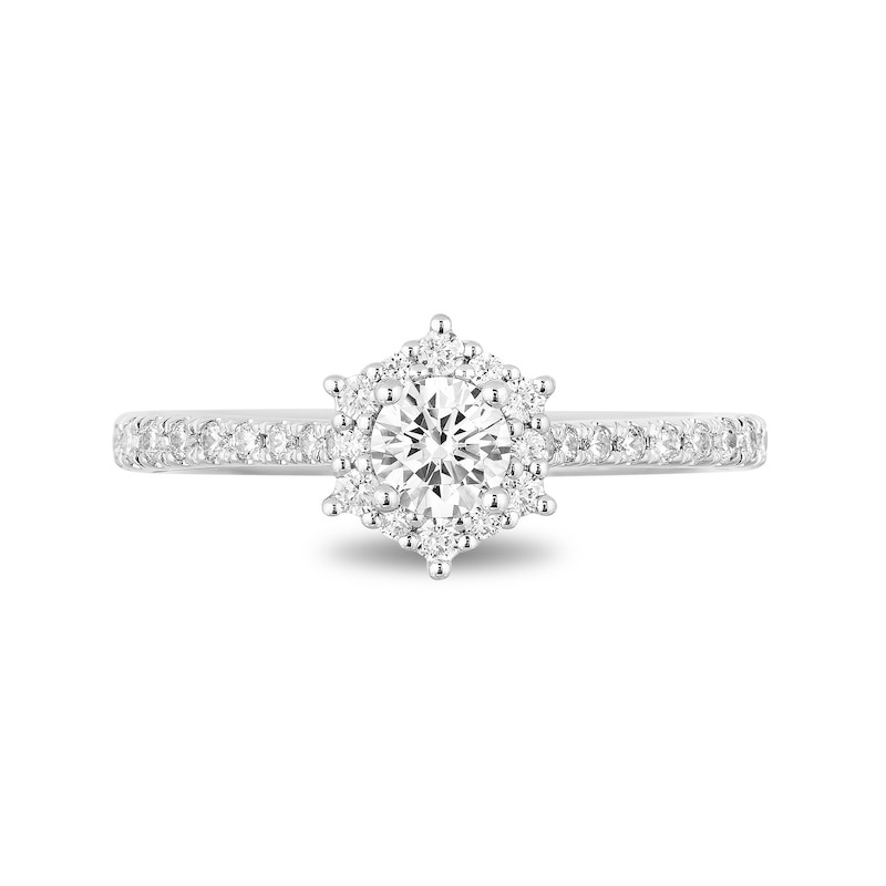 Main Image 3 of Enchanted Disney Tinker Bell 3/4 CT. T.W. Diamond Hexagon Frame Engagement Ring in 14K Two-Tone Gold