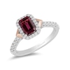 Thumbnail Image 0 of Enchanted Disney Mulan Emerald-Cut Rhodolite Garnet and 1/2 CT. T.W. Diamond Frame Engagement Ring in 14K Two-Tone Gold