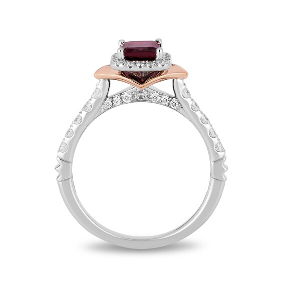 Enchanted Disney Mulan Emerald-Cut Rhodolite Garnet and 1/2 CT. T.w. Diamond Frame Engagement Ring in 14K Two-Tone Gold