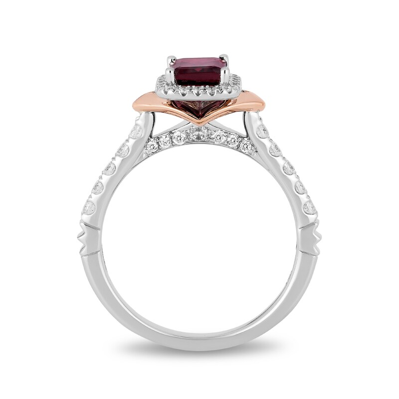 Enchanted Disney Mulan Emerald-Cut Rhodolite Garnet and 1/2 CT. T.W. Diamond Frame Engagement Ring in 14K Two-Tone Gold