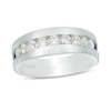 Thumbnail Image 0 of Vera Wang Love Collection Men's 1 CT. T.W. Diamond and Blue Sapphire Eleven Stone Wedding Band in 14K White Gold