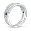 Thumbnail Image 2 of Vera Wang Love Collection Men's 1 CT. T.W. Diamond and Blue Sapphire Eleven Stone Wedding Band in 14K White Gold