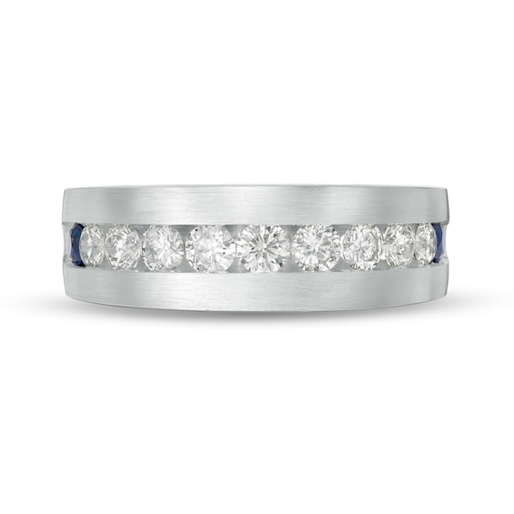 Vera Wang Men's 1 CT. T.w. Diamond and Blue Sapphire Eleven Stone Wedding Band in 14K White Gold