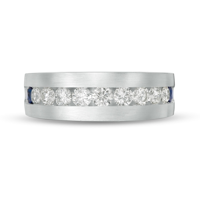 Vera Wang Love Collection Men's 1 CT. T.W. Diamond and Blue Sapphire Eleven Stone Wedding Band in 14K White Gold