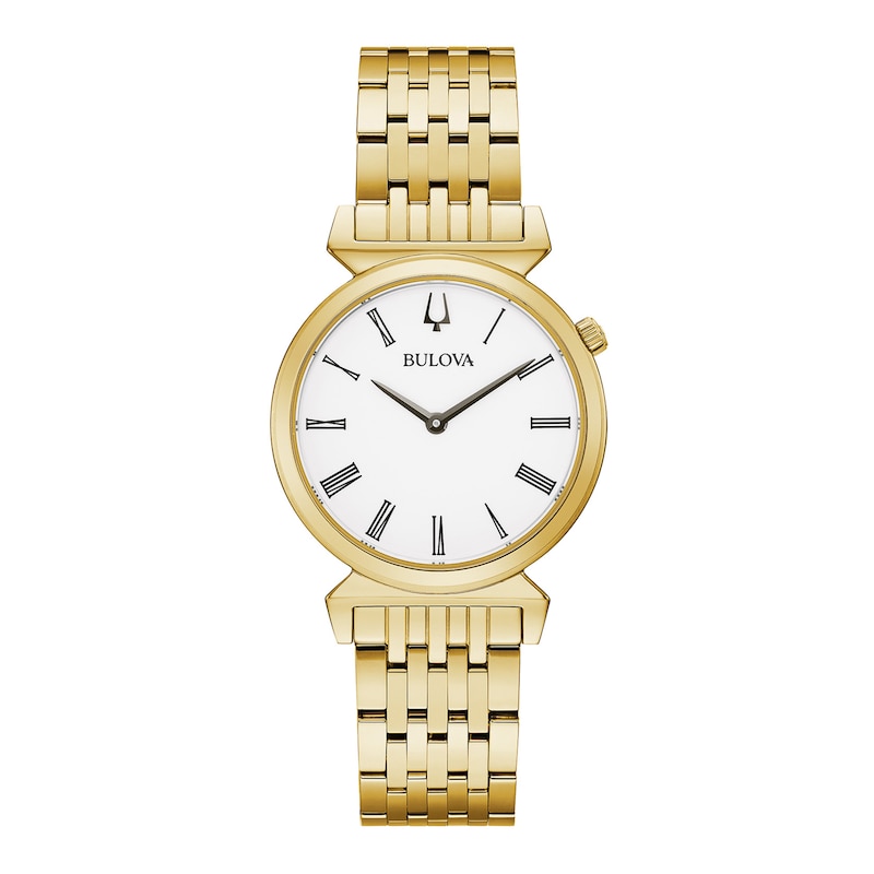 Ladies' Bulova Regatta Gold-Tone Watch with White Dial (Model: 97L161)