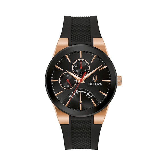 Men's Bulova Futuro Two-Tone IP Strap Watch with Black Dial (Model: 97C111)