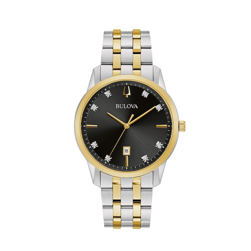 Main Image 1 of Men's Bulova Sutton Diamond Accent Two-Tone IP Watch with Black Dial (Model: 98D165)