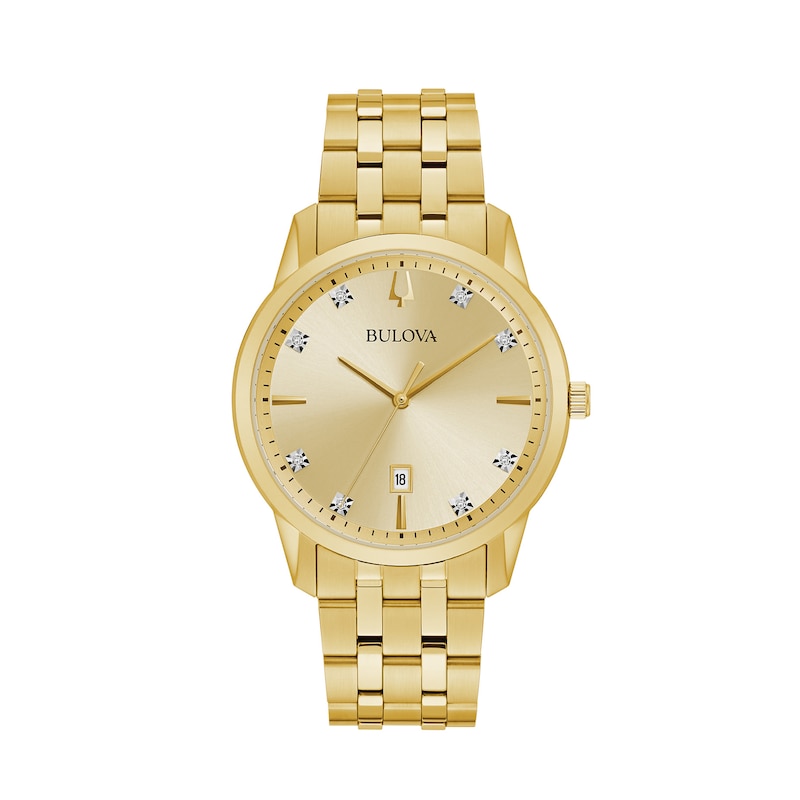 Main Image 1 of Men's Bulova Sutton Diamond Accent Gold-Tone Watch with Champagne Dial (Model: 97D123)
