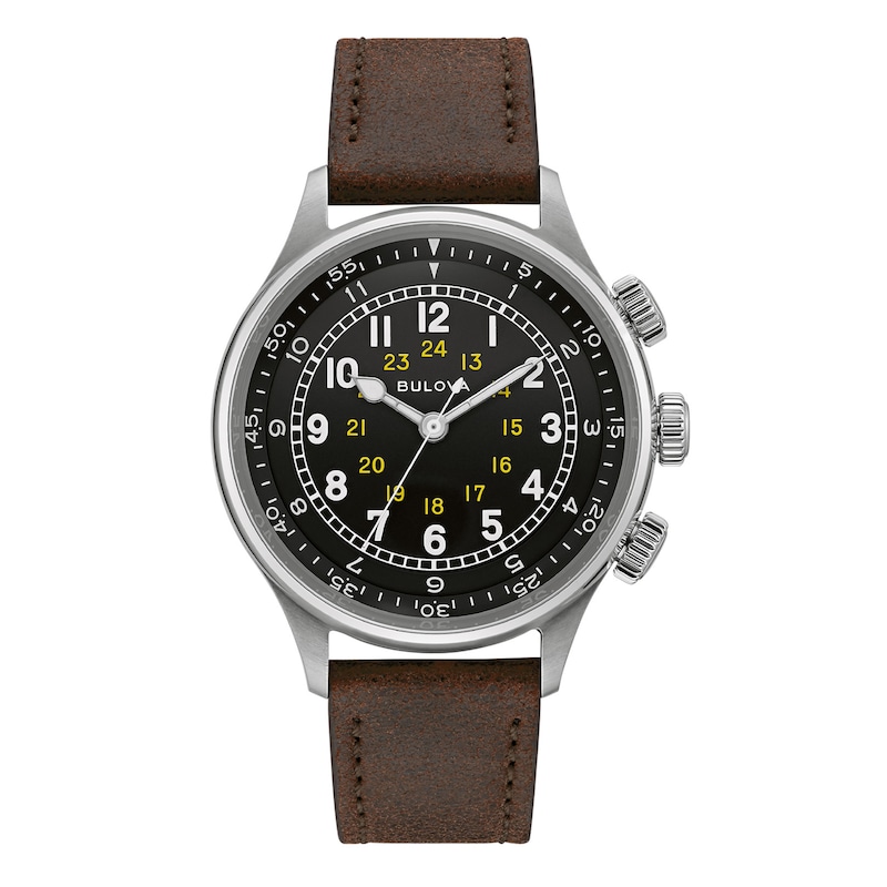 Main Image 1 of Men's Bulova Aerojet Automatic Strap Watch with Black Dial (Model: 96A245)