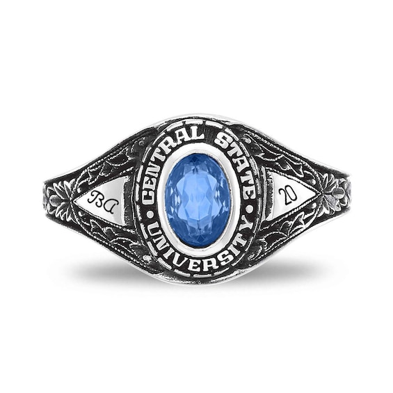 Ladies' Oval Simulated Birthstone Beaded College Class Ring by