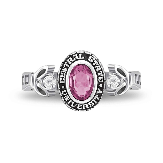 Ladies' Oval Simulated Birthstone and 1/20 CT. T.W. Diamond LeafSides