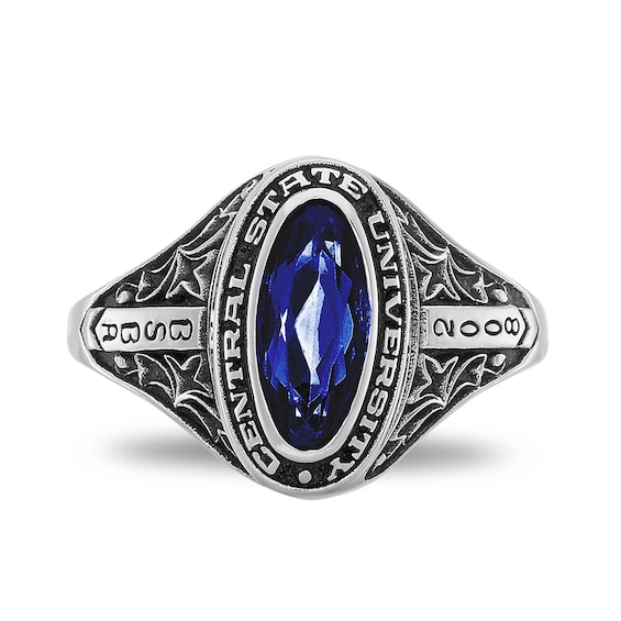 Ladies' Oval Simulated Birthstone Filigree College Class Ring by