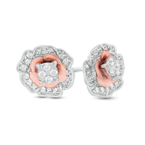 1/2 CT. T.W. Composite Diamond Frame Blooming Flower Stud Earrings in 10K Two-Tone Gold 1/2 CT. T.W. Composite Diamond Frame Blooming Flower Stud Earrings in 10K Two-Tone Gold