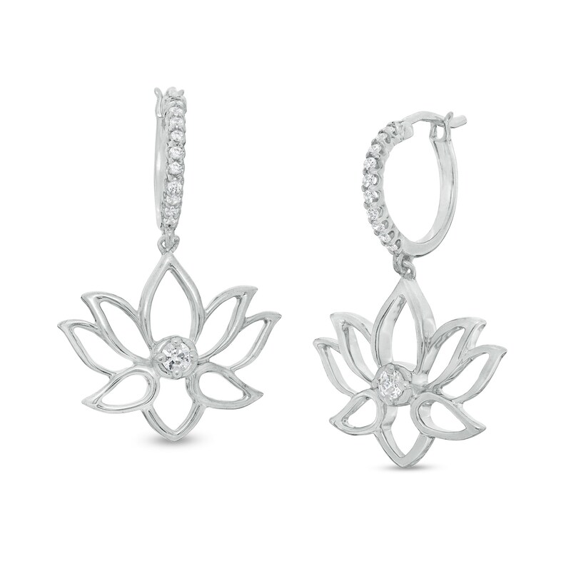 1/6 CT. T.W. Diamond Lotus Flower Drop Earrings in Sterling Silver
