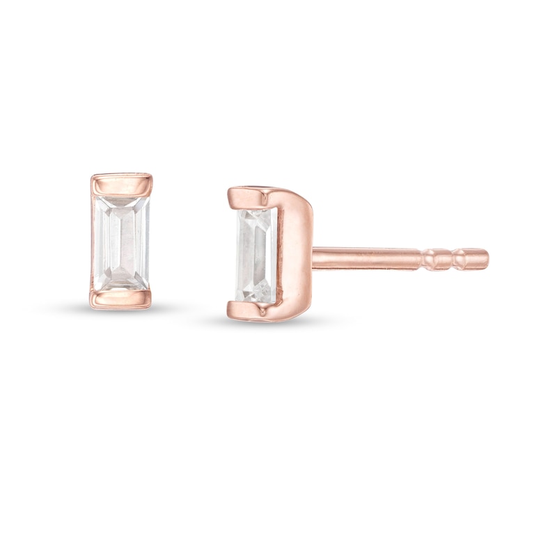 Main Image 1 of 1/6 CT. T.W. Baguette Diamond Solitaire Stud Earrings in 10K Rose Gold