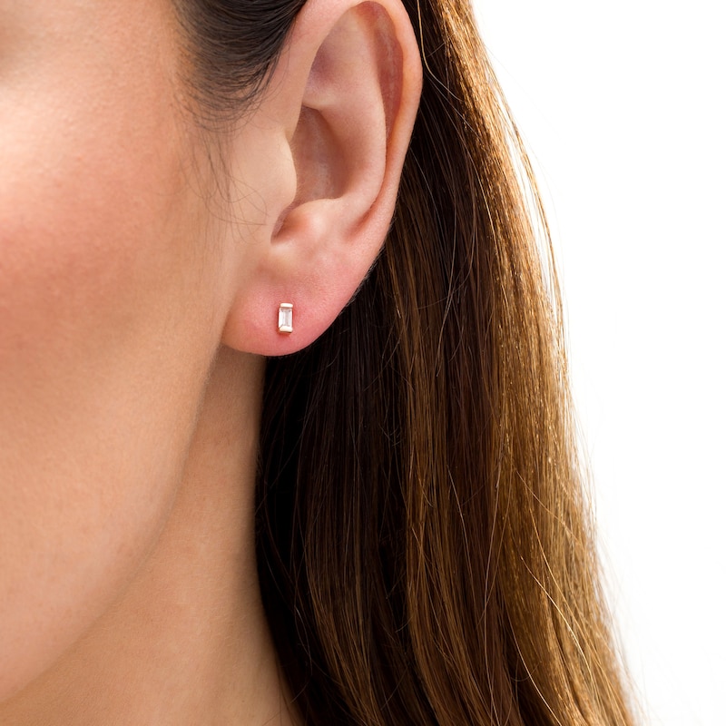 Main Image 2 of 1/6 CT. T.W. Baguette Diamond Solitaire Stud Earrings in 10K Rose Gold