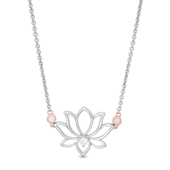 1/10 CT. T.w. Diamond Lotus Flower Necklace in Sterling Silver and 14K Rose Gold Plate