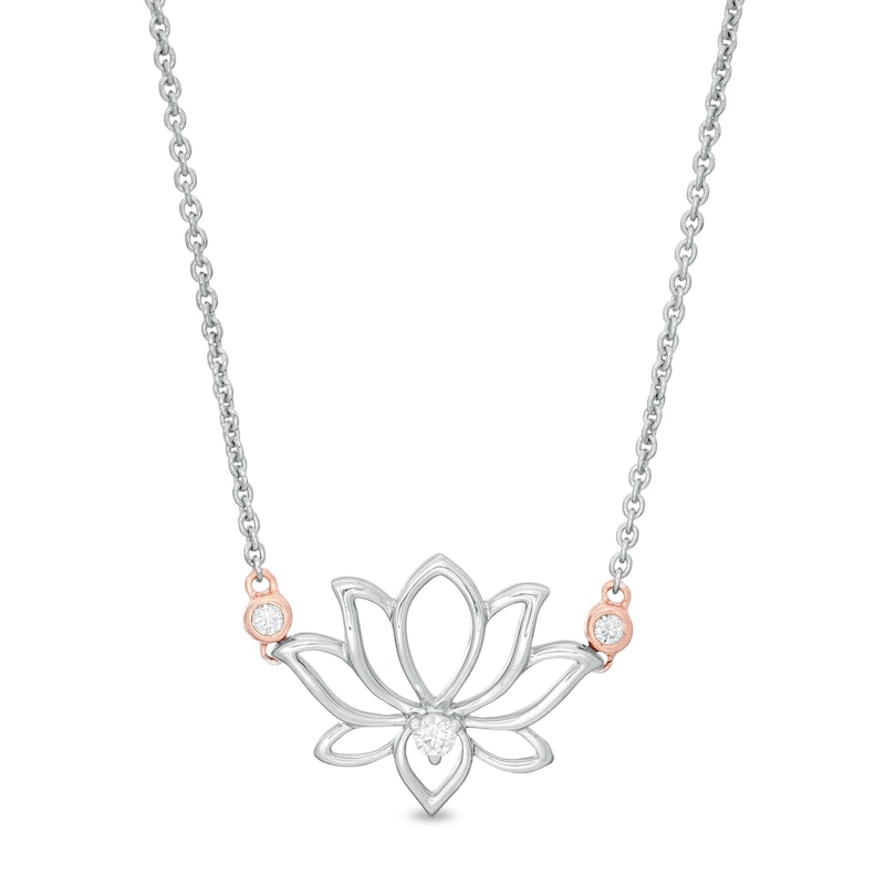 Main Image 1 of 1/10 CT. T.W. Diamond Lotus Flower Necklace in Sterling Silver and 14K Rose Gold Plate