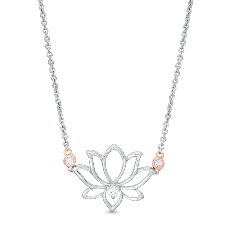 1/10 CT. T.W. Diamond Lotus Flower Necklace in Sterling Silver and 14K Rose Gold Plate