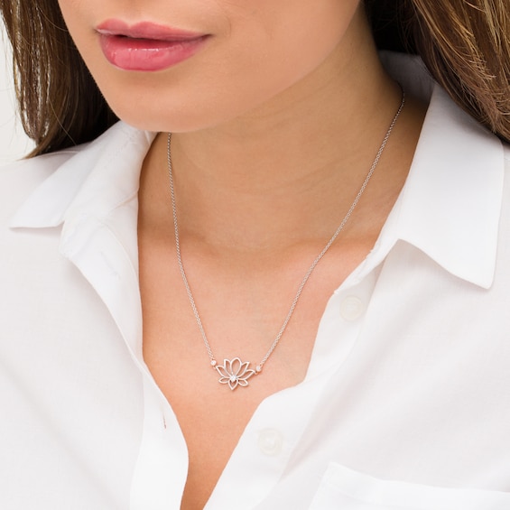 1/10 CT. T.w. Diamond Lotus Flower Necklace in Sterling Silver and 14K Rose Gold Plate