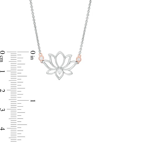 1/10 CT. T.w. Diamond Lotus Flower Necklace in Sterling Silver and 14K Rose Gold Plate