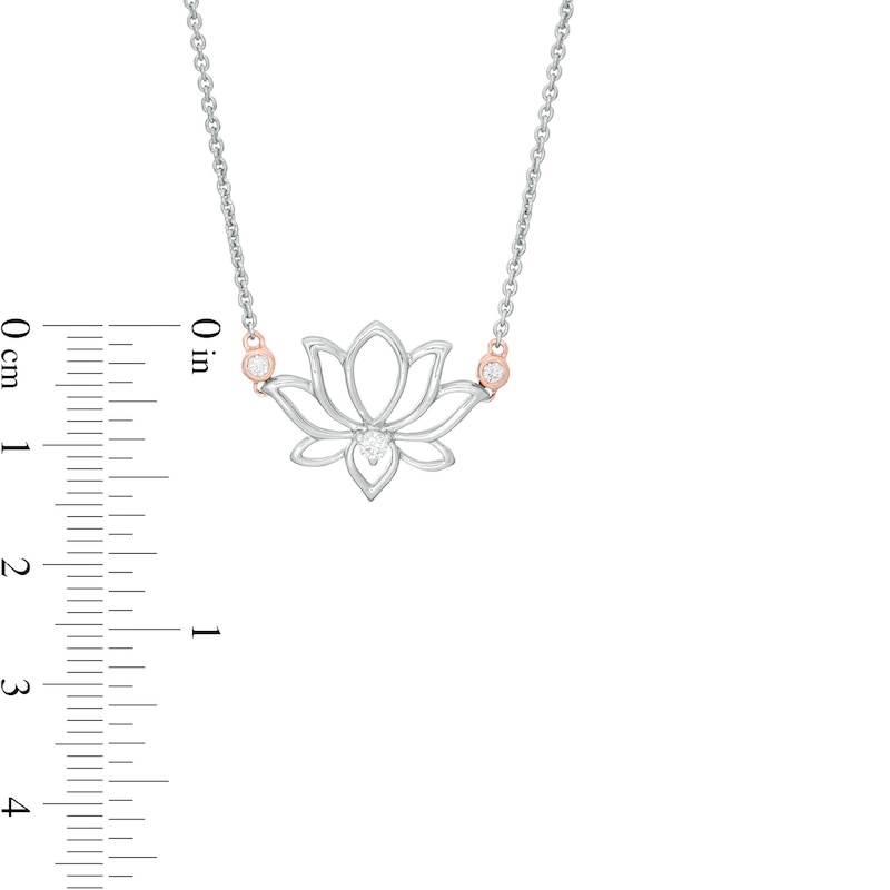 Main Image 3 of 1/10 CT. T.W. Diamond Lotus Flower Necklace in Sterling Silver and 14K Rose Gold Plate