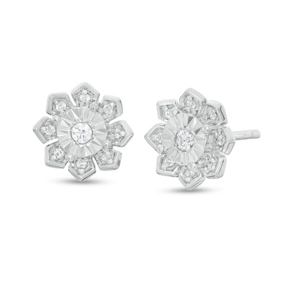 1/6 CT. T.w. Diamond Flower Stud Earrings in Sterling Silver